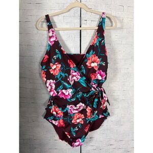 One Piece Swimsuit Embrace Your Curves by Miracle Brands Floral Burgundy travel